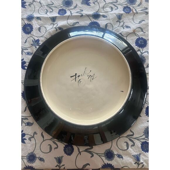 Denise Ford ‘91 Lead Free Ceramic Stunning Pink Hand Painted Signed Platter 17” - Picture 4 of 9